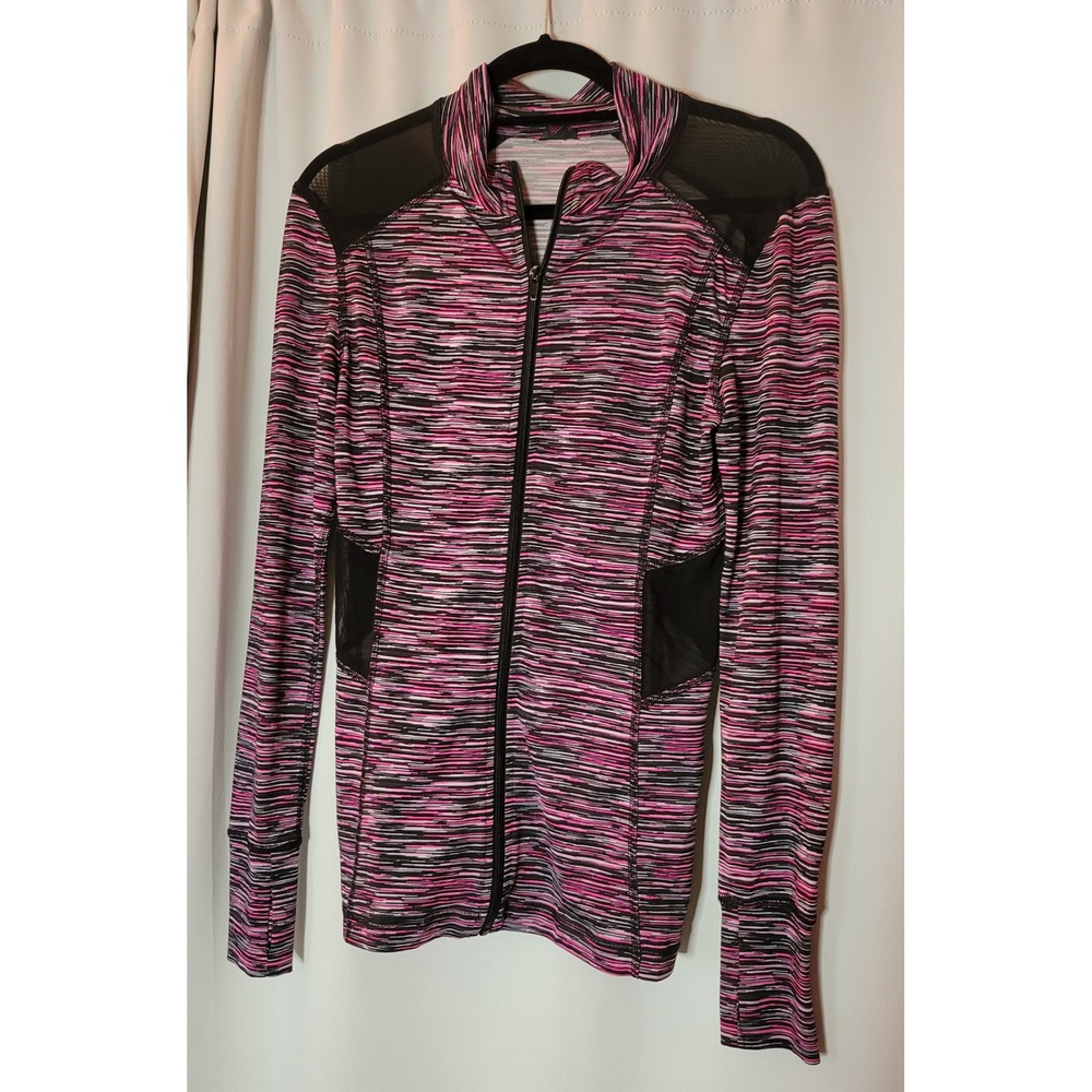 Material Girl Active Zip Track Jacket Pink Black Mesh Thumbholes Medium